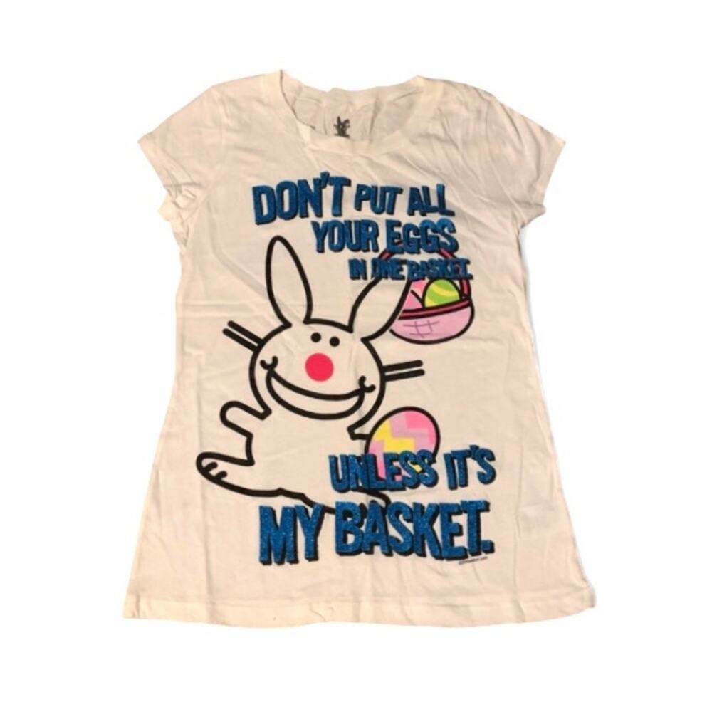 Jim Benton Happy Bunny Y2K “Don’t Put Your Eggs in One Basket” Baby Tee Large